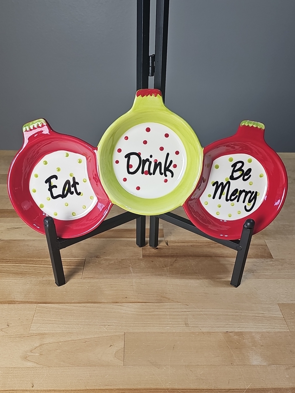 Christmas Ceramic Divided Ornament Server Dish Eat Drink Be Merry